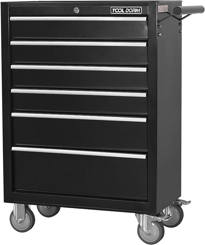 TOOL DORM Tool Cabinet Tool Cart 24.2inch with 6 Drawers and Wheels, Metal Rolling Tool Box Locked Drawers Storage Organizer Cabinet Suitable for
