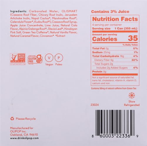 Miniatura 9 de OLIPOP, Vintage Cola - Bebida tónica espumosa sabor clásico de cola, lata de 12 fl. oz, paquete de 4 uds