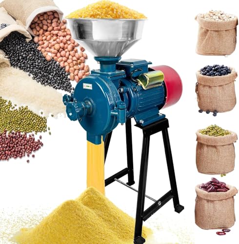 Jwevvie Electric Grain Mill Grinder, 3000W 110V Spice Grinders, Commercial Corn Mill with Funnel & Switch, Thickness Adjustable Feed Mill Powder Machine, Heavy Duty Wheat Flour Cereals Grinder