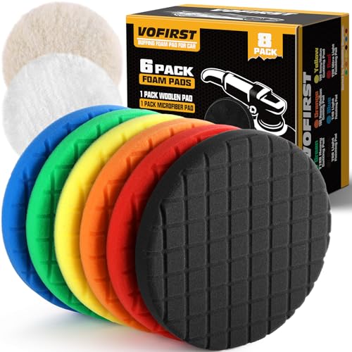 VOFirst 7" Buffing Polishing Pads, 8Pcs 7.5 Inch 190mm for 7 Inch Backing Plate, Compound Buffing Sponge Pads and Woolen Pads Cutting Polishing Pad Kit for Car Buffer Polisher & Waxing