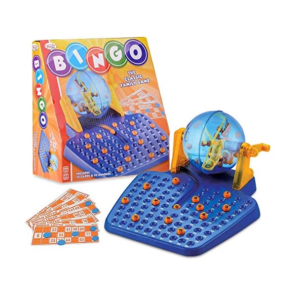 HOBBYTECH Jeu de Societe Bingo Loto Bleu avec Distributeur de Boules, 90 Boules numérotées, 48 Cartes et des jetons 51YX2JNJTbL. SS600