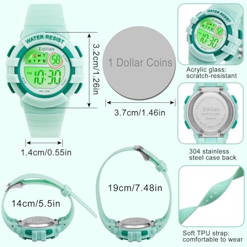Image of Edillas Kids Watches Digital Girls Boys, 7 Colors Light Wrist Watch for Child Waterproof Sport Outdoor Multifunctional Wristwatches with Stopwatch /Alarm for Ages 4-15