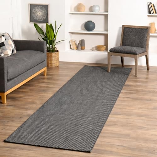 Image of Size 2x8 feet Cotton Braided Runner Rug, Small Throw Runners for Kitchen Bedroom Bathroom Laundry Room, Low-Pile Washable - (Charcoal Rectangular, 2x8 feet)