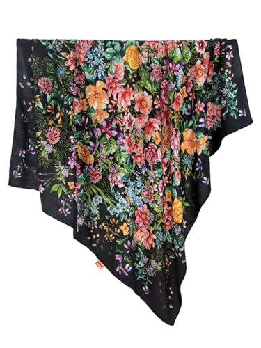 HangErFeng Floral Double-Sided Wool-Silk Scarf Elegant Print 1018