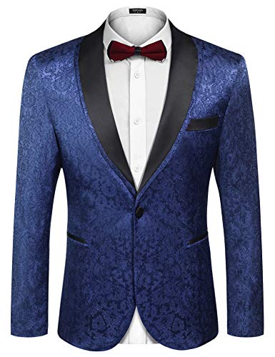 COOFANDY Men's Floral Tuxedo Suit Jacket Slim Fit Dinner Jacket Party Prom Wedding Blazer Jackets Navy Blue