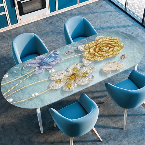 Treer Mantel Oval con Bordes Elástica, Mantel Mantel Oval Mesa Protector de Mesas Ajustable, Manteles Antimanchas para Fiesta Cocina Picnic (122x173cm/48 x68,Floral)