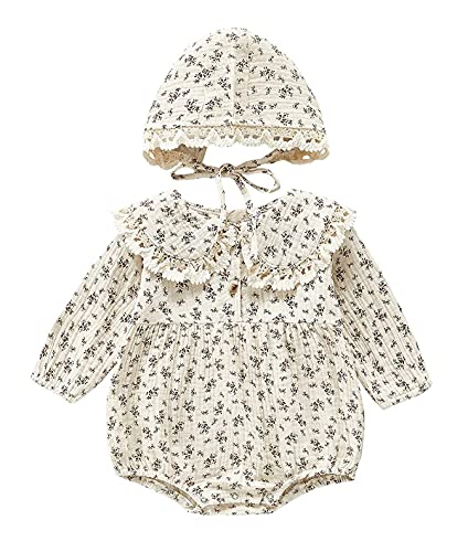 Baby Girl Fall Clothes Outfits Cute Long Sleeve Ruffles Embroidered Bubble Romper Lapel Jumpsuit Bodysuit with Hat4