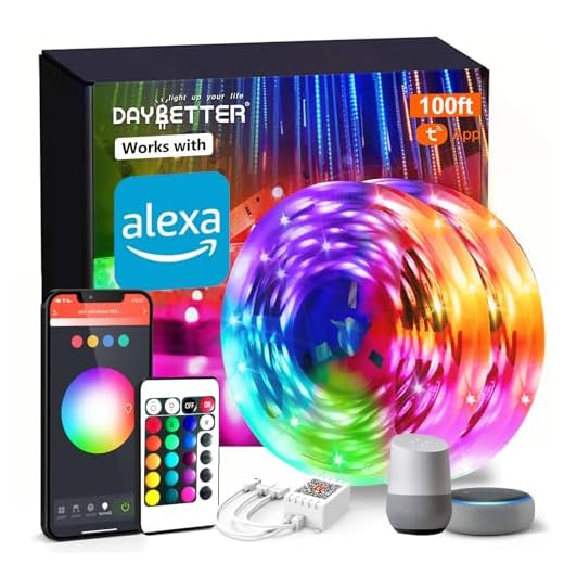DAYBETTER Smart WiFi Led Lights 100ft, Tuya App Controlled Led Strip Lights, Work with Alexa and Google Assistant, Timer Schedule Led Lights Strip, Color Changing Led Lights for Bedroom Party Kitchen