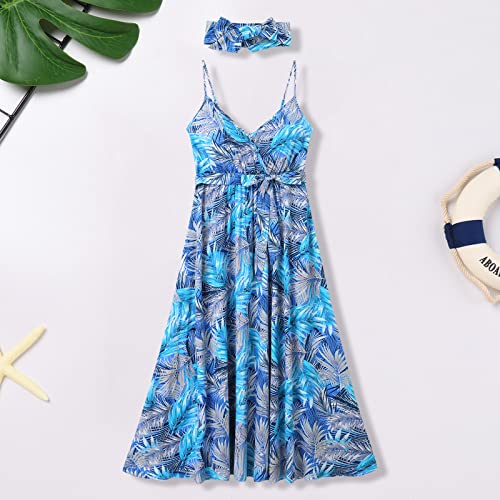 AWIBMK Mommy and Me Dresses Boho Floral Dress Hawaiian Vacation Mom Daughter Outfits with Headband 2PCS3