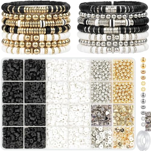 Image of MAGHROLA Jewelry Bracelet Making Clay Kit for Grils | Preppy Polymer Clay Beads with Charms Kit for Friendship Jewelry Making | DIY Arts and Crafts Birthday Gifts for Kids Age 6-13 (Black and White)