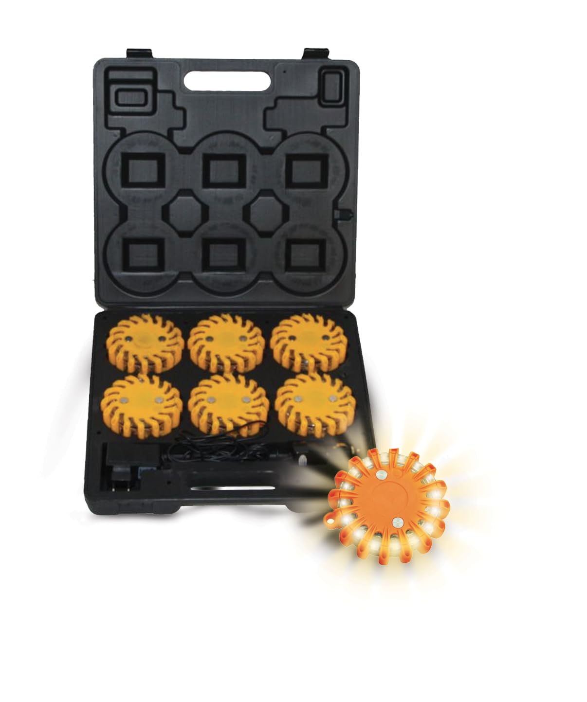 LEDWORK LOT DE 4 MALLETTE DE 6 BALISES DE SIGNALISATION LED RECHARGEABLE IP65 (4 pièces)