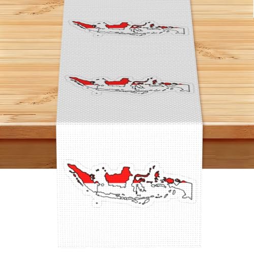 Indonesian Flag Map Print Table Runner 72 Inches Long Embroidered Table Runner for Party Decor and Dining Room Decorations