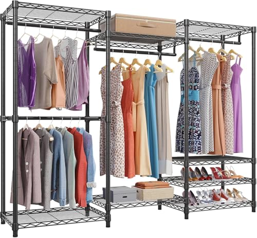 Perchero de Ropa Resistente, Estantes de Metal Ajustables, Perchero para Ropa Grande con 4 Barras y 8 Estanterías, Armario Independiente para Guardarropa, Closet Organizador de...