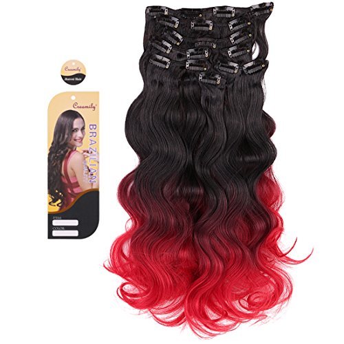 Creamily 20" Long Curly Wavy Ombre Color Clip in 8 Pieces 18 Clip Full Head Set Hair Extensions for Women