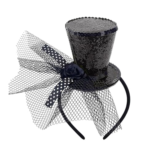 Chapeau haut-de-forme noir avec voile, mini chapeau haut-de-forme bibi pour femmes et filles, festival, Halloween, Noël, carnaval, fête à thème, bal de fin...