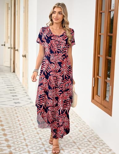 Image of JollieLovin Womens Plus Size Casual Summer Maxi Long Dress Short Sleeve T-Shirt Loose Sun Dress(L-5X)