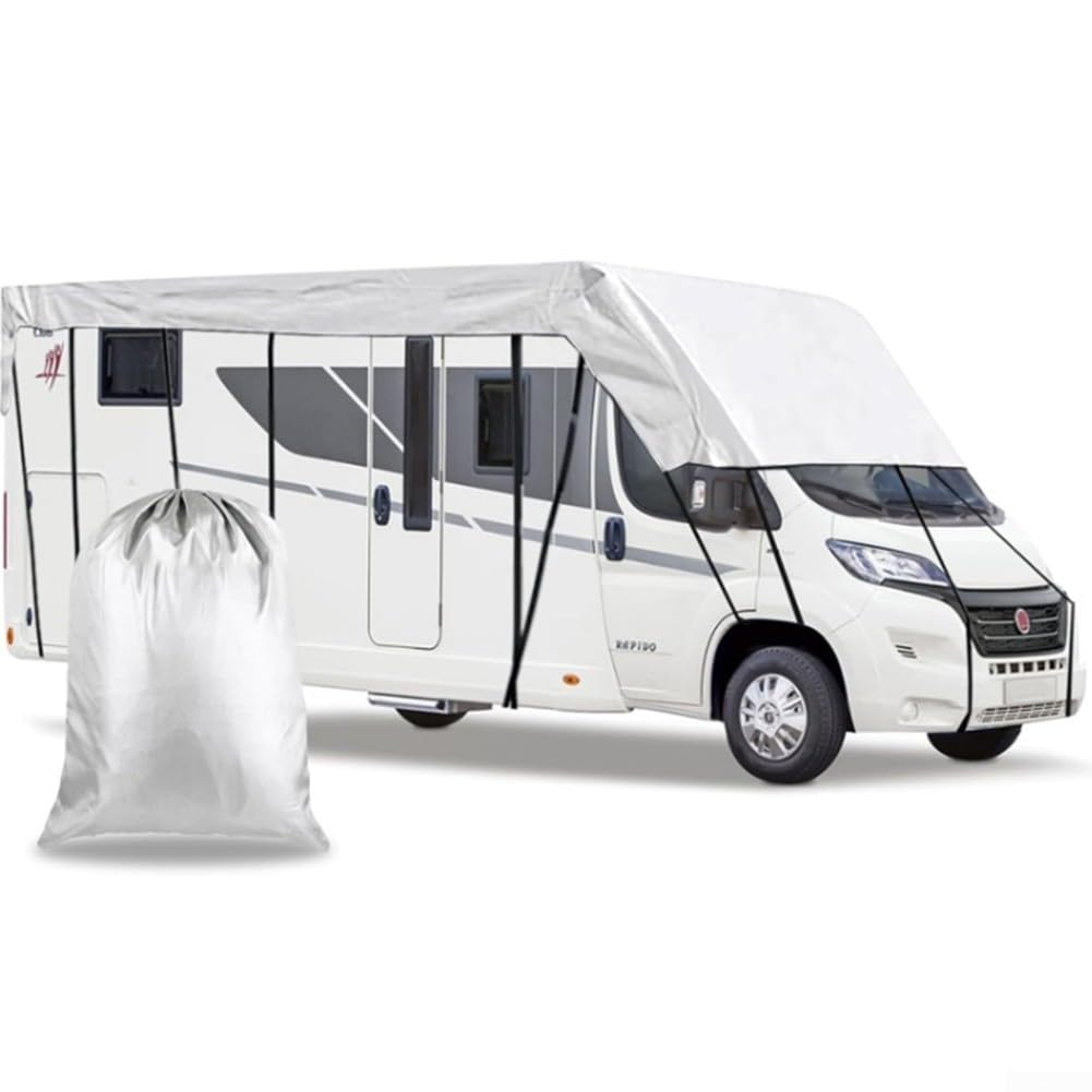 Copertura per camper Oxford 210D, impermeabile, a prova di inverno, con parasole, resistente tettoia per rimorchio per neve, ghiaccio, pioggia, grigio, diverse dimensioni disponibili (8,5 m x 3 m)