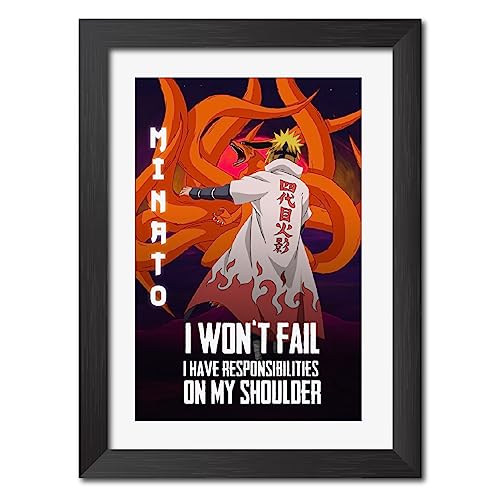 Image of TenorArts Minato Namikaze Poster Naruto Anime Quotes Laminated Photo Frame Painting with Matt Finish Black Textures (12 inches x 9inches)