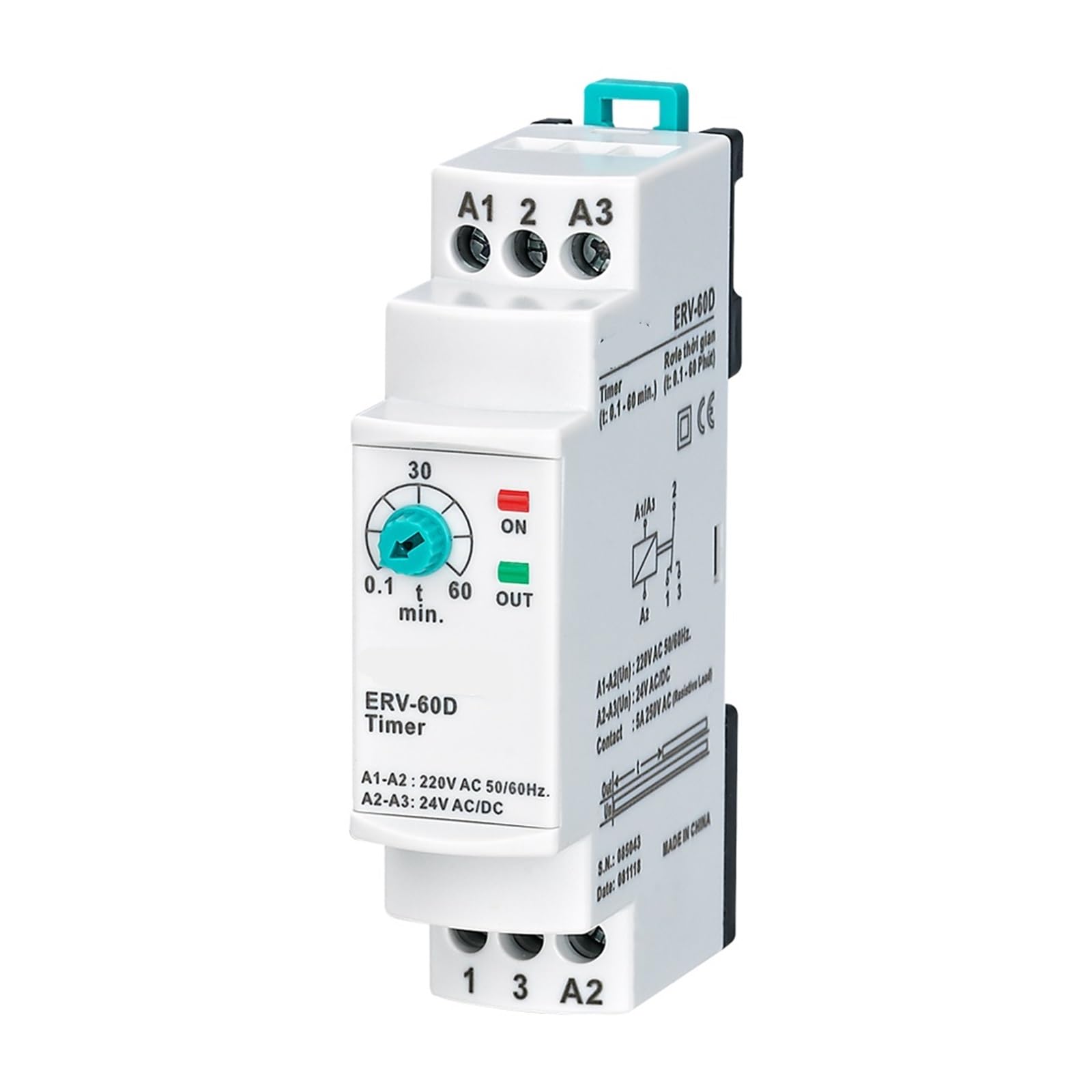 BALYDLUL ERV-60D On Delay Time Relay Electronic Adjustable (0.1-60min.)(110VAC 24VDC)