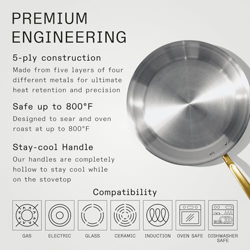 Image of Made In Cookware - 12-Inch Stainless Steel Frying Pan with Antique Brass Handle - 5 Ply Stainless Clad - Professional Cookware - Crafted in Italy - Induction Compatible
