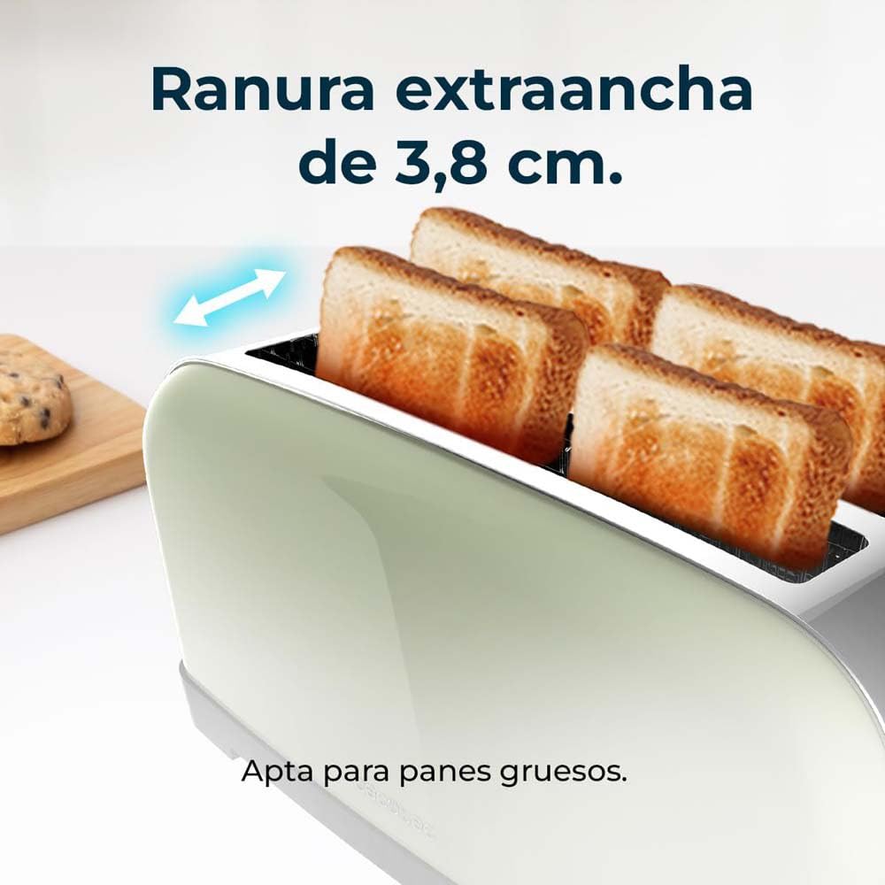 Cecotec Tostador Vertical Toastin' Time 1500 Green, 1500W, Doble ranura larga y ranura ancha 3,8cm, Varillas Superiores, Acero Inoxidable, Apagado y Pop-up Automático, Recogemigas — view 6