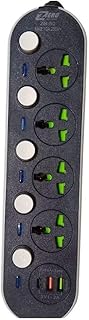 وصلة كهرباء ZR-50 متعددة المنافذ مع منافذ USB وواقي من اندفاع التيار عالي الطاقة و4 منافذ عالمية و3 منافذ USB (بما في ذلك النوع سي)، حماية من الحمل الزائد، سلك تمديد 6.6 قدم للمنزل والمكتب من زيرو