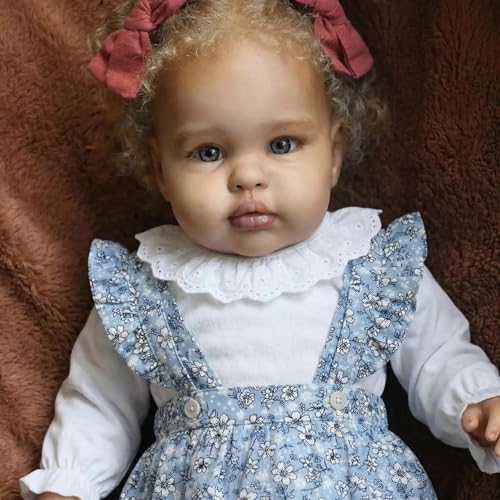 Muñeca Reborn Bebé Negra Realista 24" Azul Ojos miniatura 4