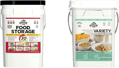 Augason Farms Suministro de alimentos de emergencia para 1 persona de 30 días Certificado QSS, White & Breakfast and Dinner Surtido de alimentos de