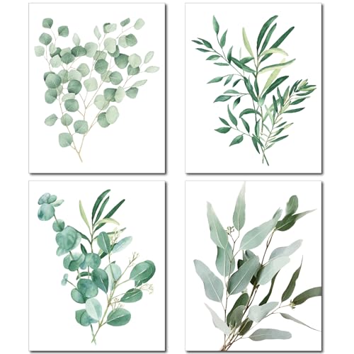 CREATCABIN 4 Pieza Arte Pared Plantas Botánicas Impresiones Decoración Plantas Pinturas Hojas Verdes Cuadros Lienzo Hojas Arte Bohemio Carteles Dibujo Decoración Pared el Hogar Dormitorio 25x20cm