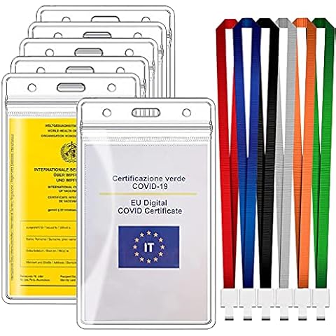 6X green pass holder, green pass case 105 x 145 mm, tear-resistant, waterproof and transparent with lanyard for 2021 Protective case for green Italian vaccination and Vaccination certificate Cover