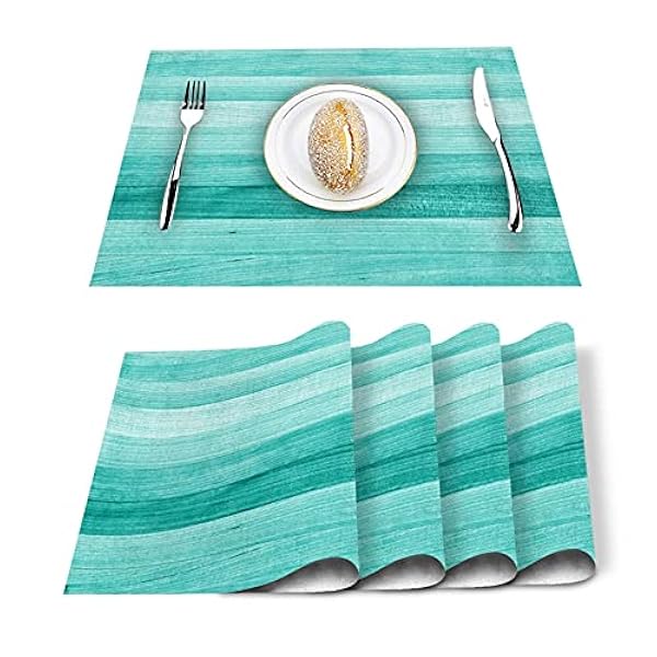 Geweven placemat 6 stks Placemat Table Mat Turquoise Houten Bord Gedrukt for Tafels Warmte- isolatie Linnen Katoenen Keuken Dining Pads Set Keuken, hotel, bedrijfskantoor