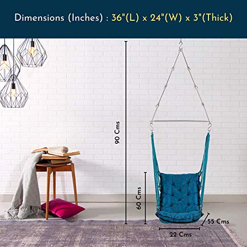 Image of Swingzy Soft Leather Velvet Hanging Swing Chair /Swing for Adult /Swing for Indoor & Outdoor /Swing Chair for Adults for Home, 200 Kgs Weight Capacity (Blue, Free Hanging Accessories, Cotton)
