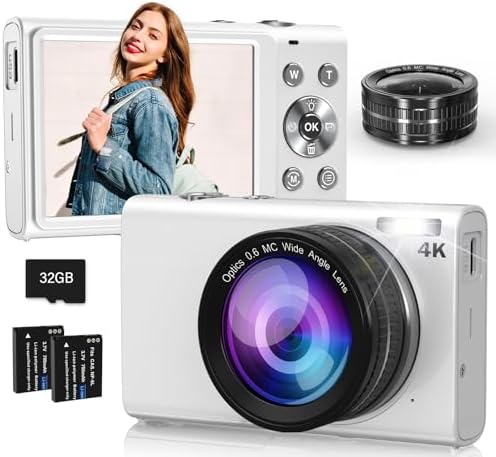 Digital Camera, 4K 64MP Digital Camera with Wide Angle Lens, Auto...