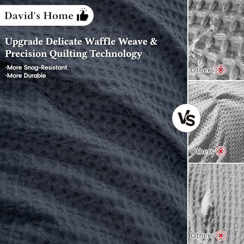 Image of David's Home Textured Summer Waffle Weave Comforter Set, King, Indigo | Cozy Soft Lightweight Breathable Fluffy Durable Hotel Bedding with Pillow Shams for All Season, Luxury Home Decor, Giftable