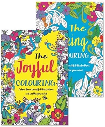 Bargain Gateway Adult Relaxing A4 Colour Therapy 2 Pack Set - Joyful/Spring Colouring Books