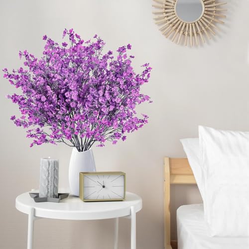 Image of CURATED CART Artificial Flowers Bunch, Baby's Breath Gypsohila Flowers, 1 Bunch for Vase Pot, Home Decoration, Living Room, Wedding, Fake Flowers, Color, (Vase Not Included) (Purple)
