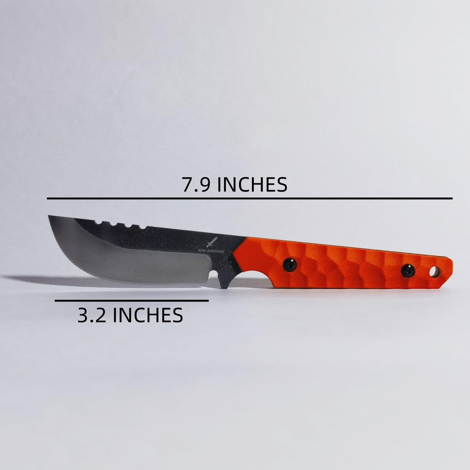 XHM Awesome Tactical Fixed Blade Knife - Stonewashed 7Cr13MoV Steel, Anti-Slip Orange G10 Handle, Dual Carry Kydex Sheath (Vertical/Horizontal) for Hunting, Camping, Survival & EDC