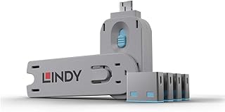 LINDY 40452 Kit Bloqueador de puertos USB, Llave y 4 bloqueadores, Color azul
