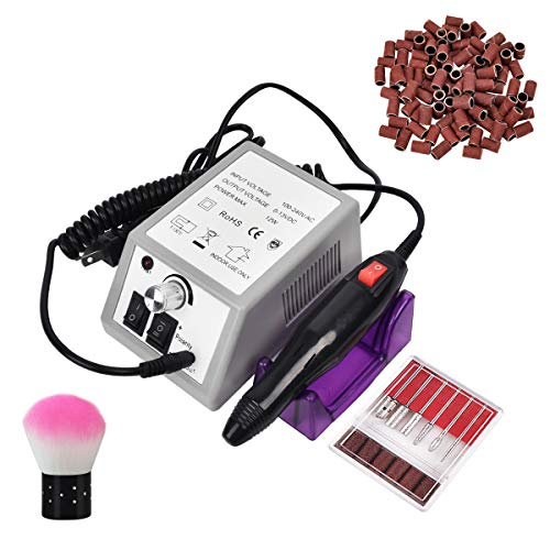 yinhua Electric Professional Nail Drill Nail Drill Machine Manicure Grinder Tools 20000RPM, Removing Acrylic Nails with 100Pcs of Sanding Bands and 6 Replaceable Drill Gray Bits for Home Salon Use