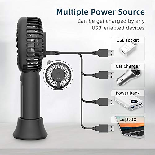 HandFan Mini Personal Handheld Fan, Super Portable Pocket Size Battery Operated Fan with 18hrs Working Time, Strong Airflow, 3 Speeds, Natural Wind Mode, Removable Base USB Desk Fan for Travel Office Office Hot Flashes Outdoor Sports - Thumbnail 5