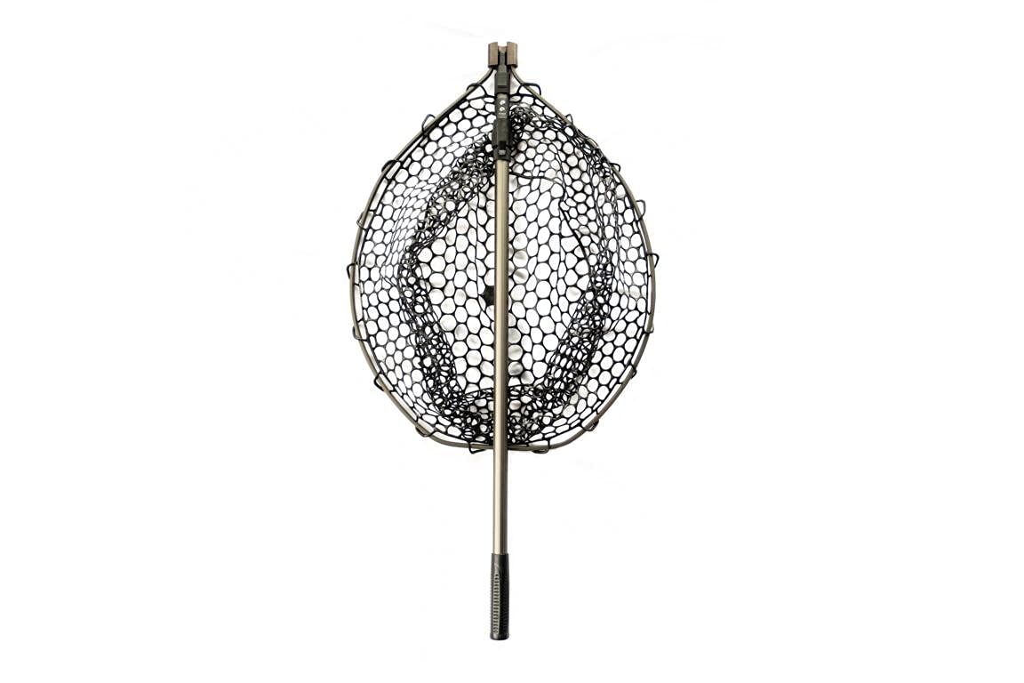 Forellenkescher 1,40m / 60 x 46cm Gumminetz Teleskopierbar Kescher