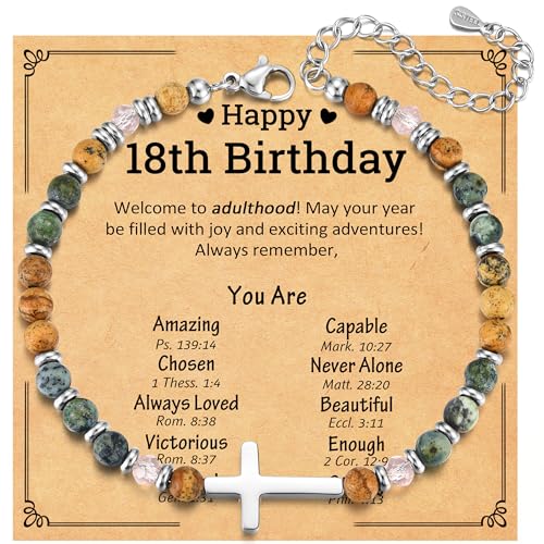 Birthday Gifts for 10-21 Year Old Girl, Happy 10th-21st Birthday Decorations, Christian Cross Bracelet with Cards for Niece Daughter Granddaughter