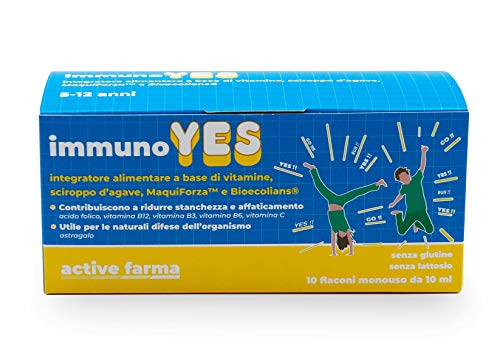 ImmunoYES integratore alimentare a base di vitamine, sciroppo d’agave, MaquiForza™ e Bioecolians®, 10 flaconi monodose da 10 ml