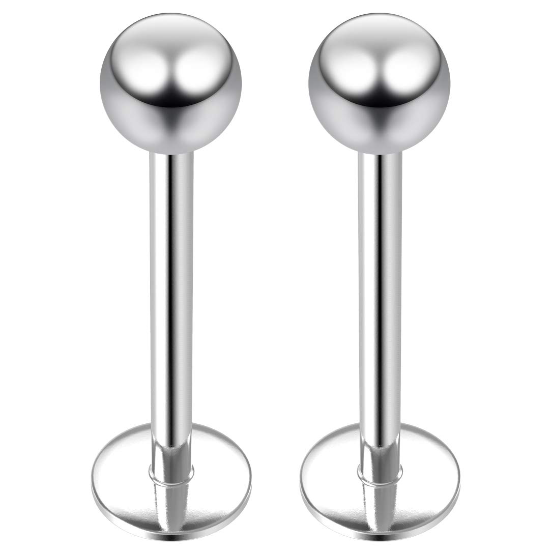 Bling Piercing2pc 1mm 18g Labret Bar Studs Lip Ring Monroe Tragus Snake Spider Bites Forward Helix Cartilage Dahlia Conch 316L Surgical Steel 3mm Ball Piercing - 10mm