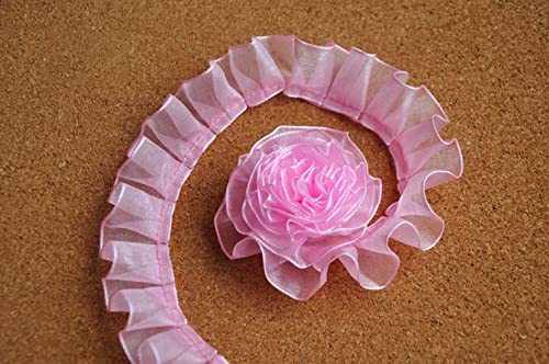 HZLXF1 ruffle trim 2.5CM Wide 3D Pleated Lace Ribbon Organza Fabric Lace Appliques Trim Guipure Cloth Suitable For Dress Sewing DIY Trimmings Lace (Color : Pink)
