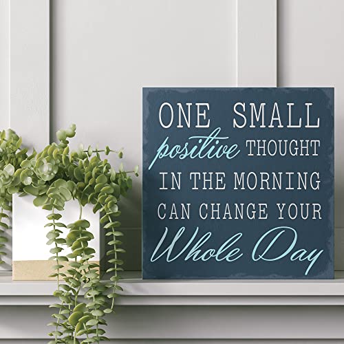 Barnyard Designs 'One Small Positive Thought' Wooden Box Sign Motivational Desk Decor, Primitive Decor Office Desk Decorations For Women Office Bathroom Shelf Decor, Inspirational Desk Decor, 8X8 #TOP2