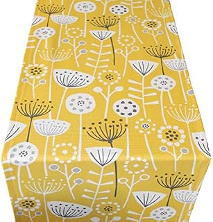 Scandinavian Style Table Runner. Bold Ochre Yellow and Grey/Black Geometric Floral Design. Available in two sizes. Dinner Party Table Decoration. (30cm x 180cm)