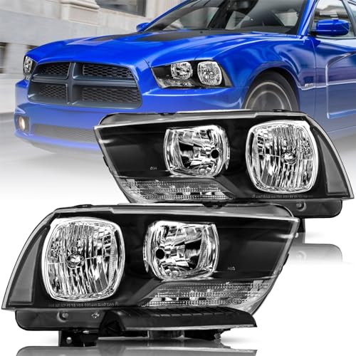 Bingbingmotor BRYGHT Headlight Assembly Fit for 2011 to 2014 Dodge Charger Driver and Passenger Side, Black Housing & Clear Reflector