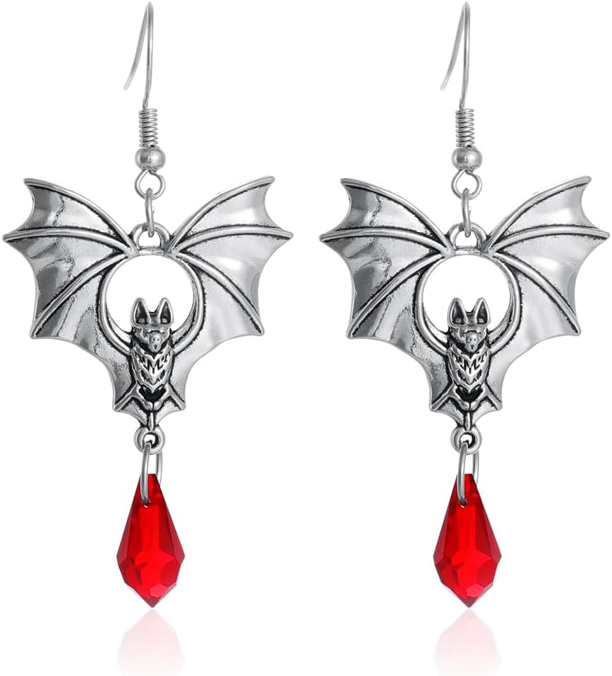 Gothic Bat Earrings for Women Black Red Crystal Dangle Drop Earrings Dark Punk Vampire Bat Earrings Hypoallergenic Vintage Goth Vampire Earrings Halloween Cosplay Party Jewelry
