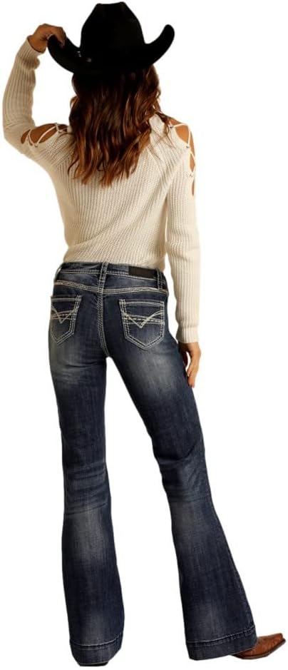 Rock & Roll Denim Womens W8M9516 Mid Rise Dark Wash Trouser 30 Dark Vintage